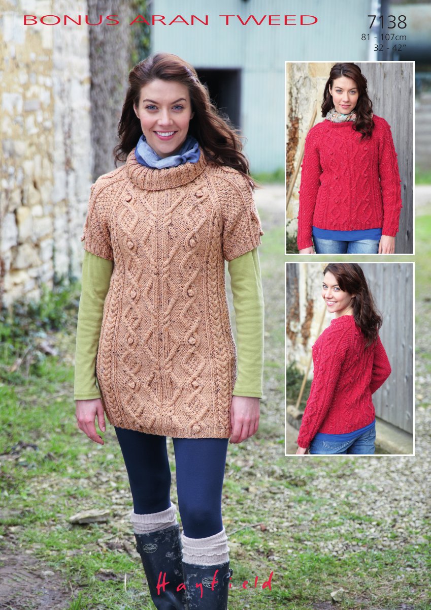 Hayfield 7138 Sweater and Tunic in Bonus Aran Tweed pattern cover