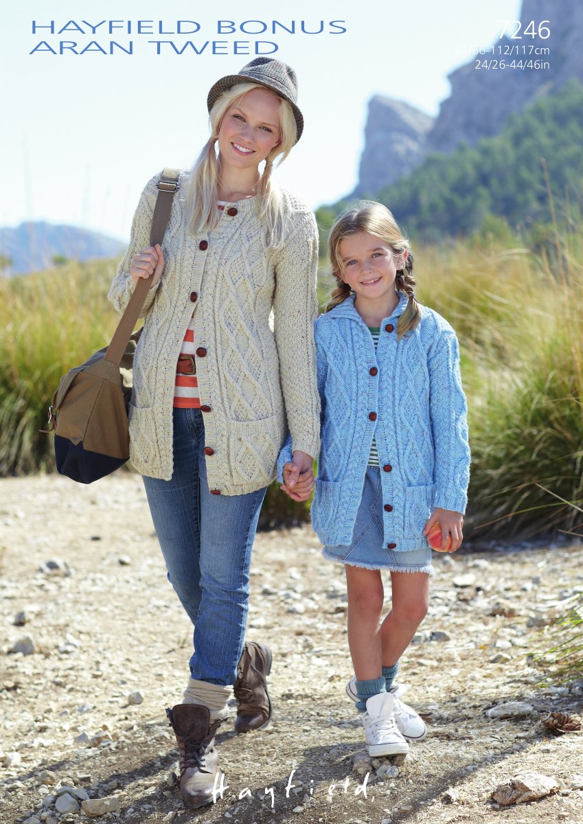 Hayfield 7246 Cardigans in Bonus Aran Tweed pattern cover