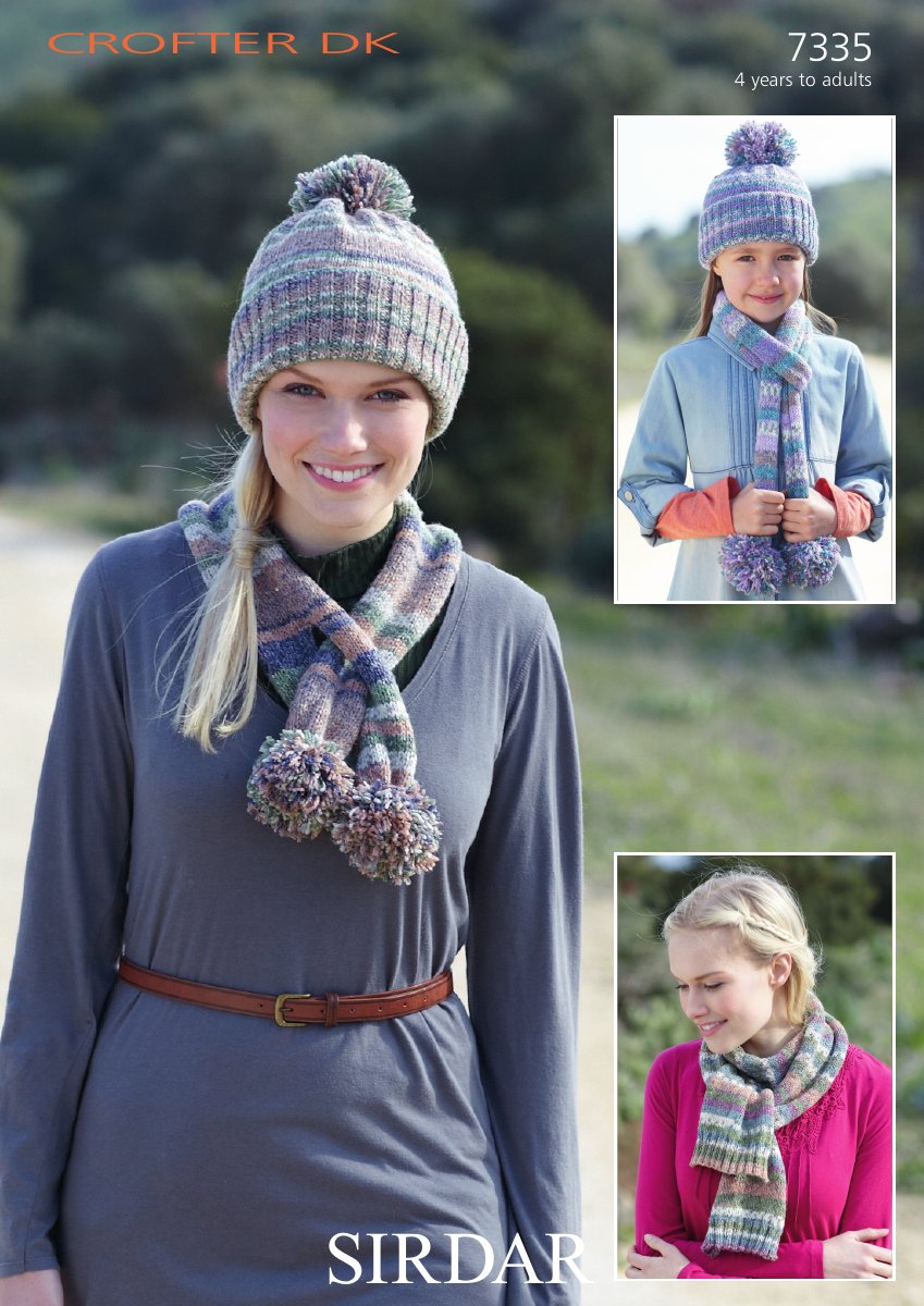 Sirdar 7335 Hat and Scarves in Crofter DK pattern cover