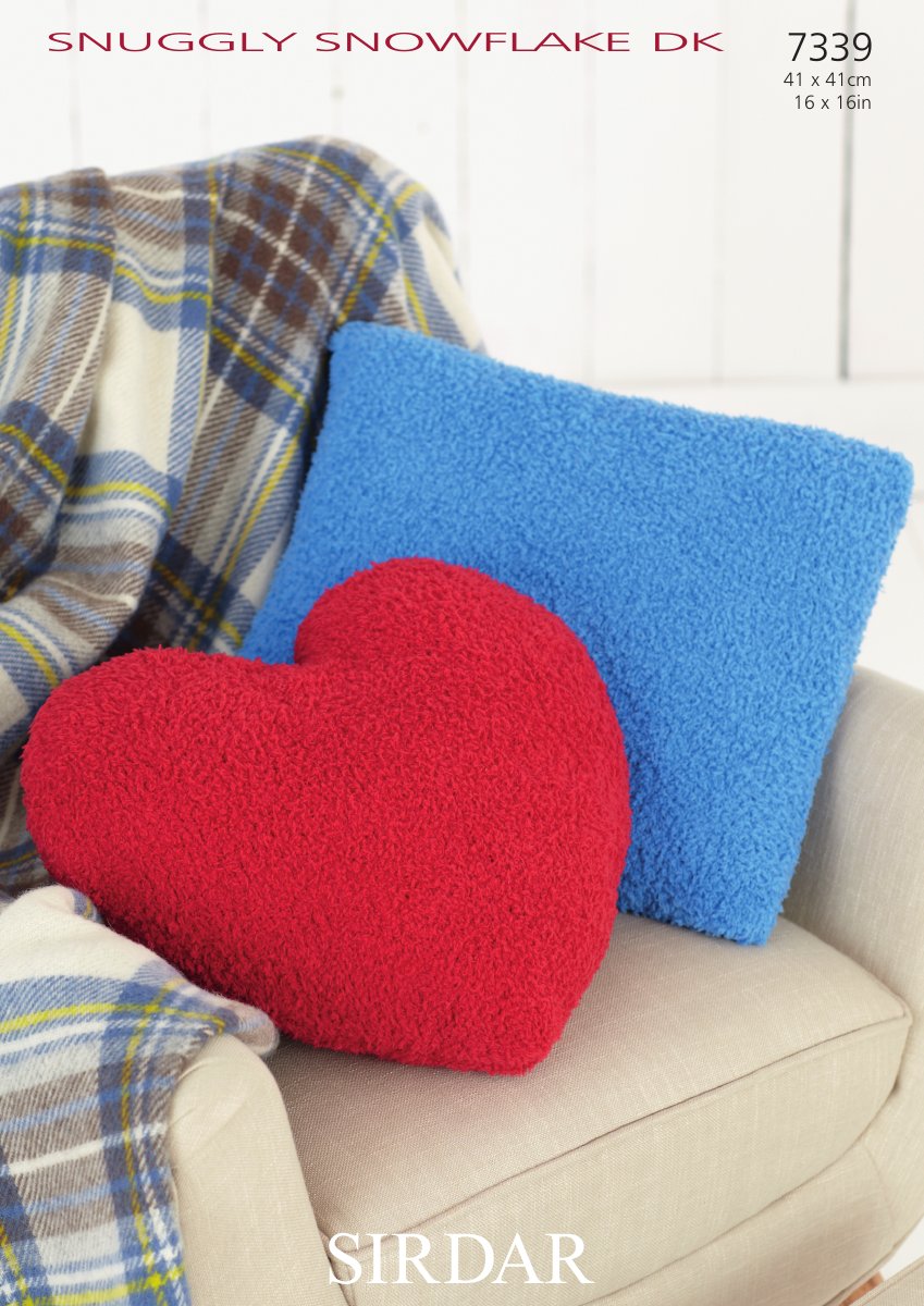 Sirdar 7339 Square and Heart Shaped Cushions in Snuggly Snowflake DK pattern cover