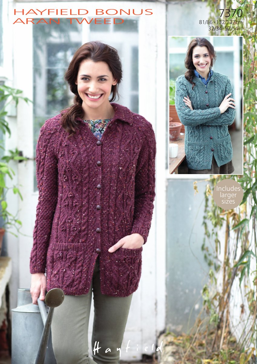 Hayfield 7370 Cardigans in Bonus Aran Tweed pattern cover