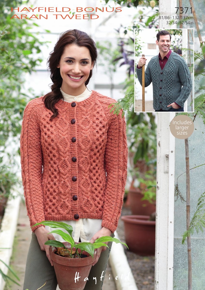 Hayfield 7371 Cardigans in Bonus Aran Tweed pattern cover