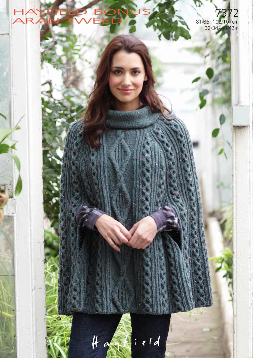 Hayfield 7372 Cape in Bonus Aran Tweed pattern cover