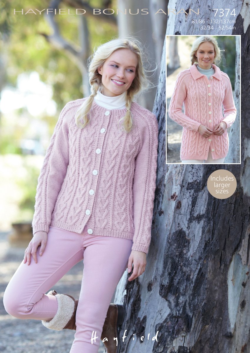 Hayfield 7374 Cardigans in Bonus with Wool Aran pattern cover