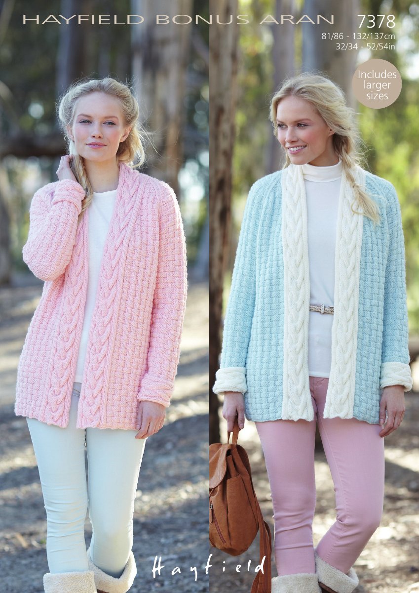 Hayfield 7378 Woman's Coat in Bonus with Wool Aran pattern cover