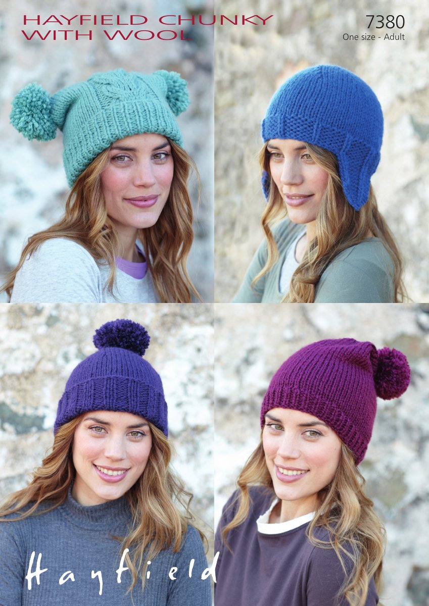 Hayfield 7380 Hats in Chunky with Wool pattern cover