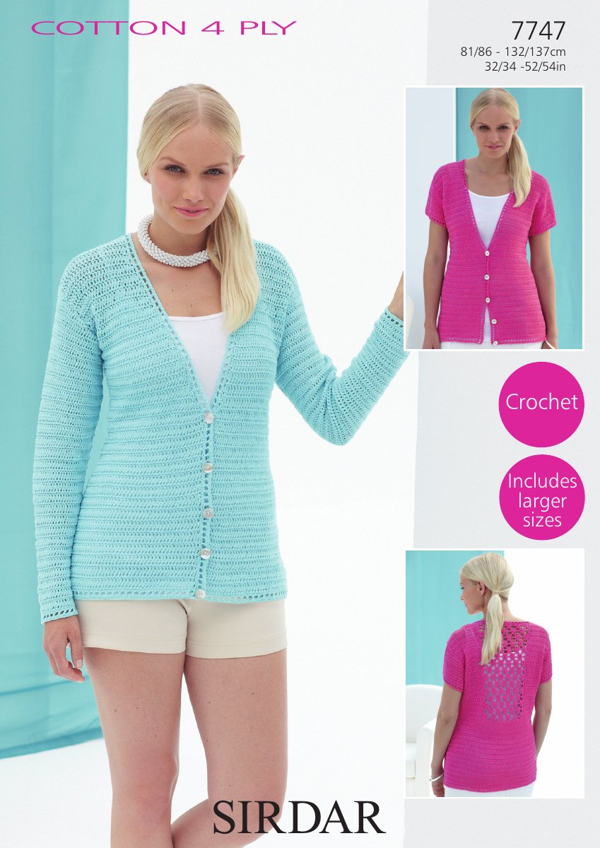 Sirdar 7747 Cardigan in Cotton 4 Ply pattern cover