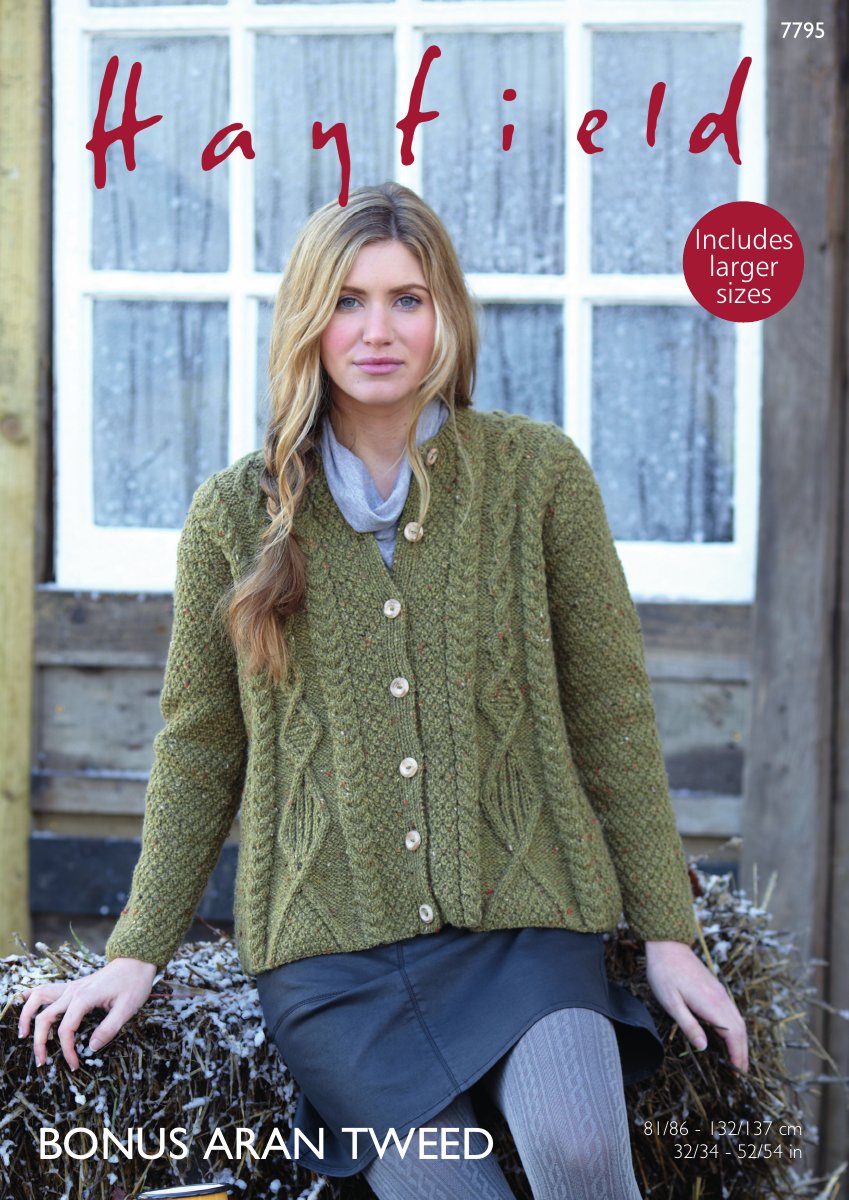Hayfield 7795 Swing Coat in Bonus Aran Tweed pattern cover
