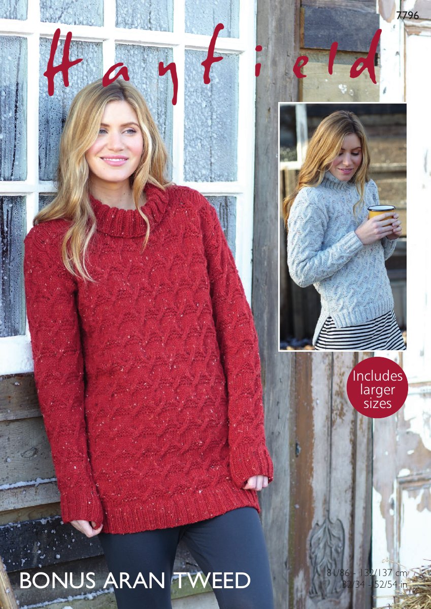 Hayfield 7796 Sweater Dress & Sweater in Bonus Aran Tweed pattern cover
