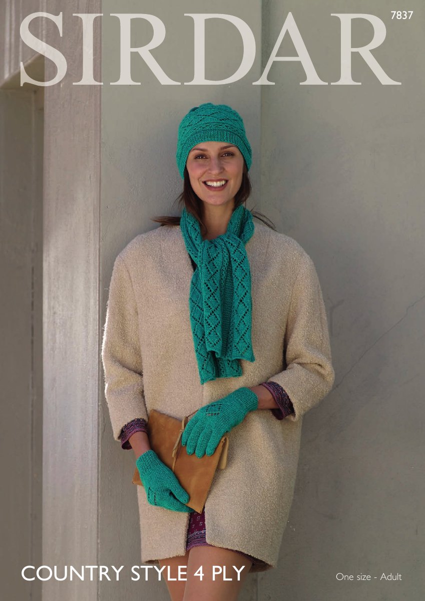 Sirdar 7837 Hat, Scarf & Gloves in Country Style 4 Ply pattern cover
