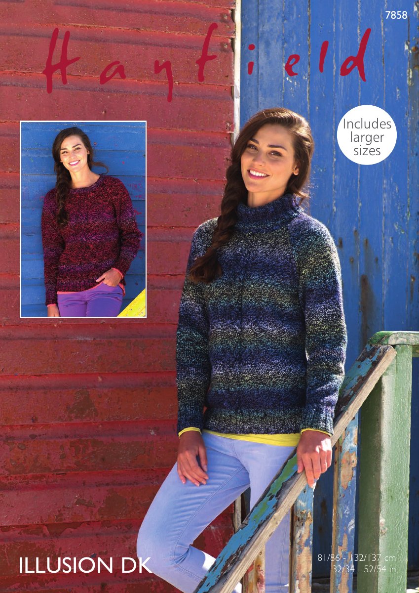 Hayfield 7858 Woman's Sweaters in Illusion DK pattern cover