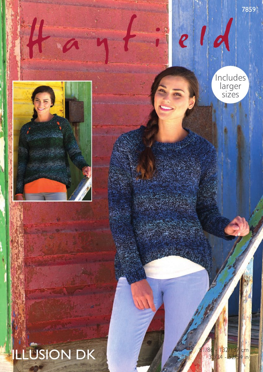 Hayfield 7859 Sweaters in Illusion DK pattern cover