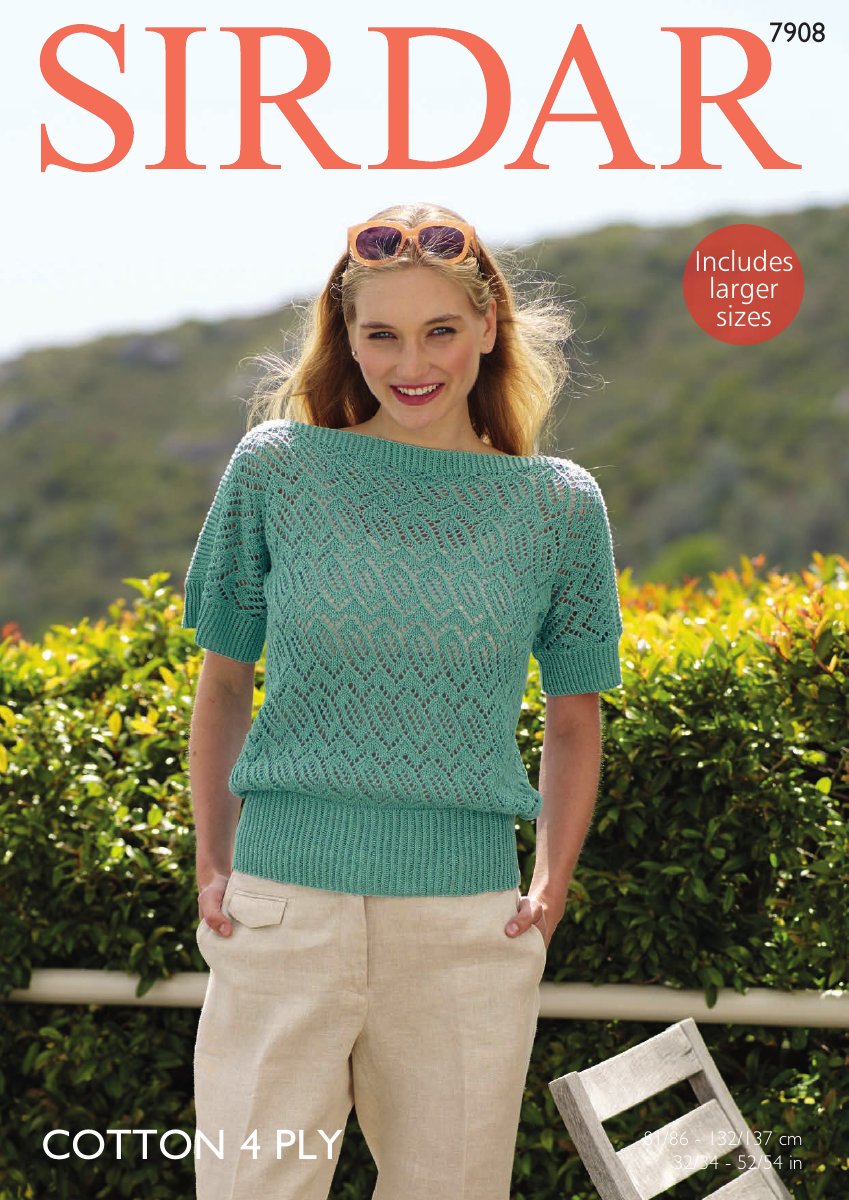 Sirdar 7908 T Shaped Lace Top in Cotton 4 Ply pattern cover