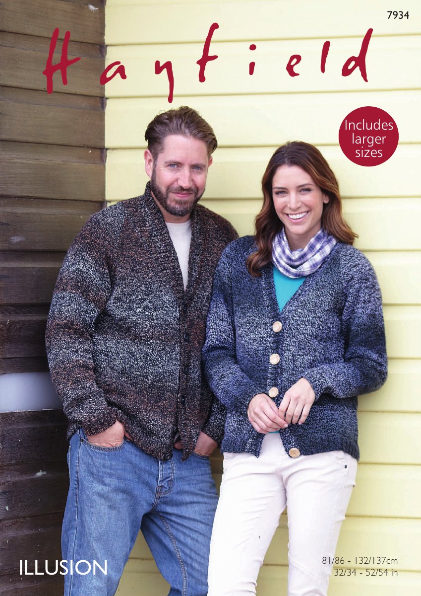 Hayfield 7934 Shawl Collar and V Neck Cardigans in Illusion DK pattern cover