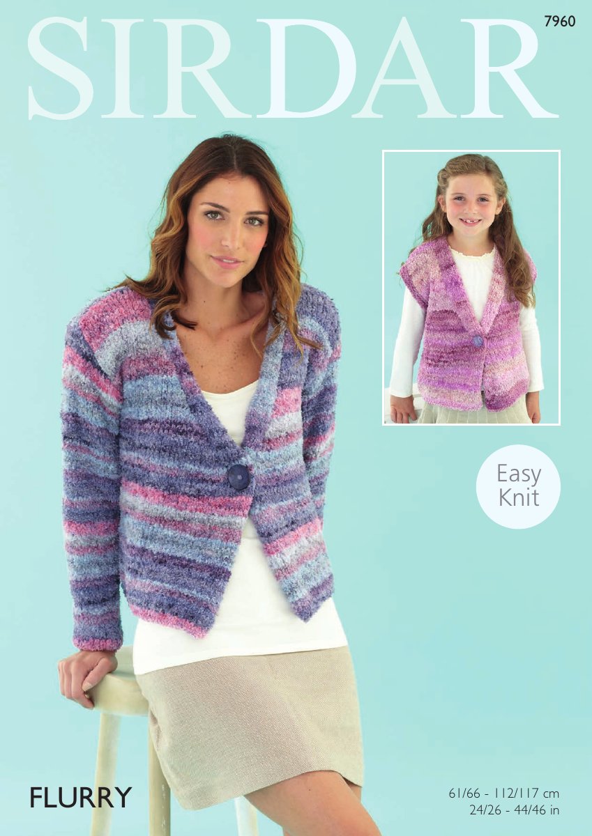 Sirdar 7960 V Neck Long Sleeved and Sleeveless Jacket in Flurry pattern cover