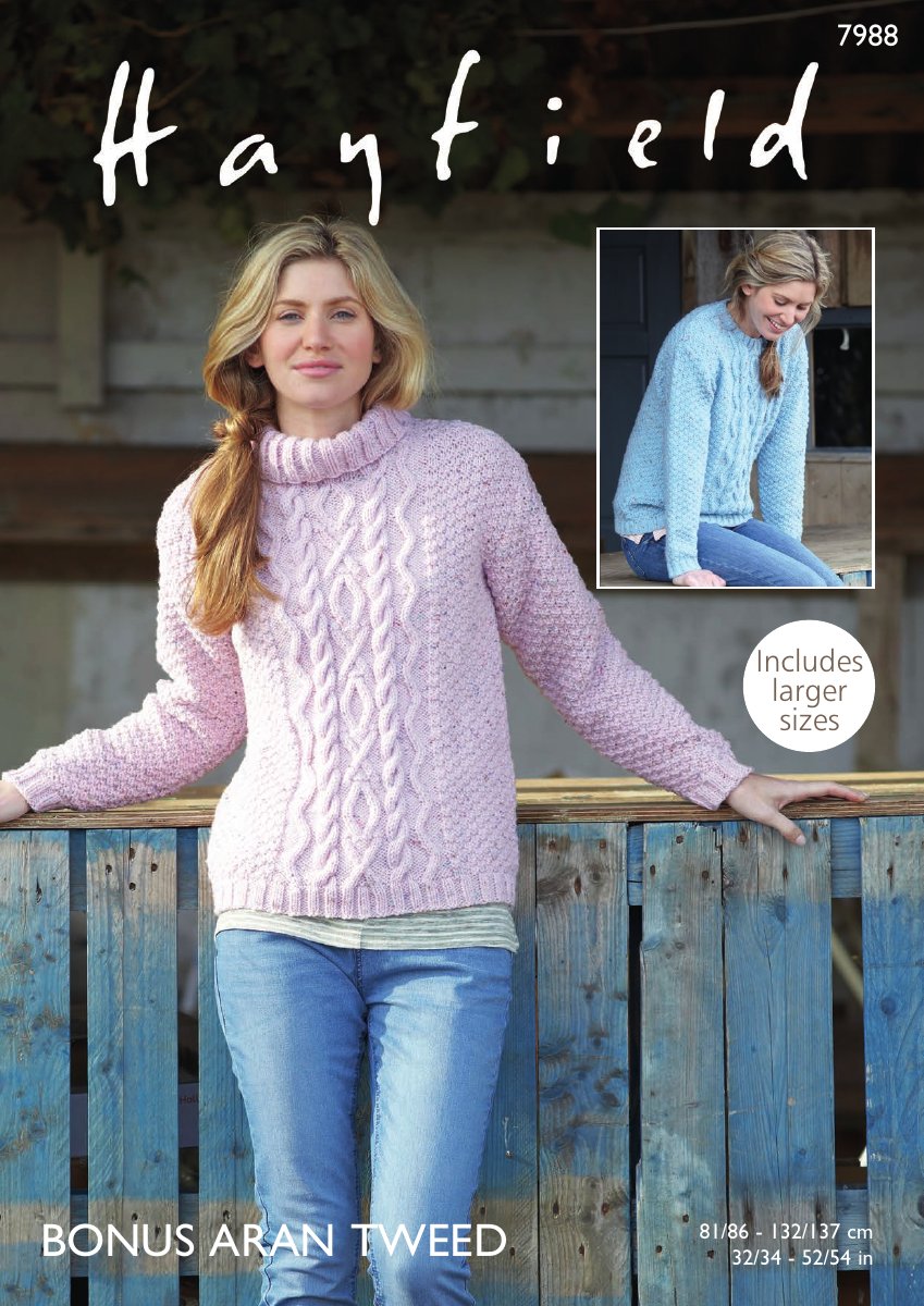 Hayfield 7988 Sweaters in Bonus Aran Tweed pattern cover