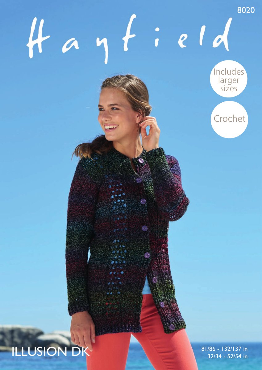 Hayfield 8020 Cardigan in Illusion DK pattern cover