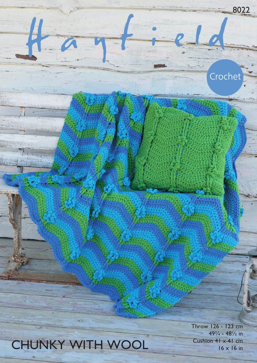 Hayfield 8022 Throw & Cushion Cover in Chunky with Wool pattern cover