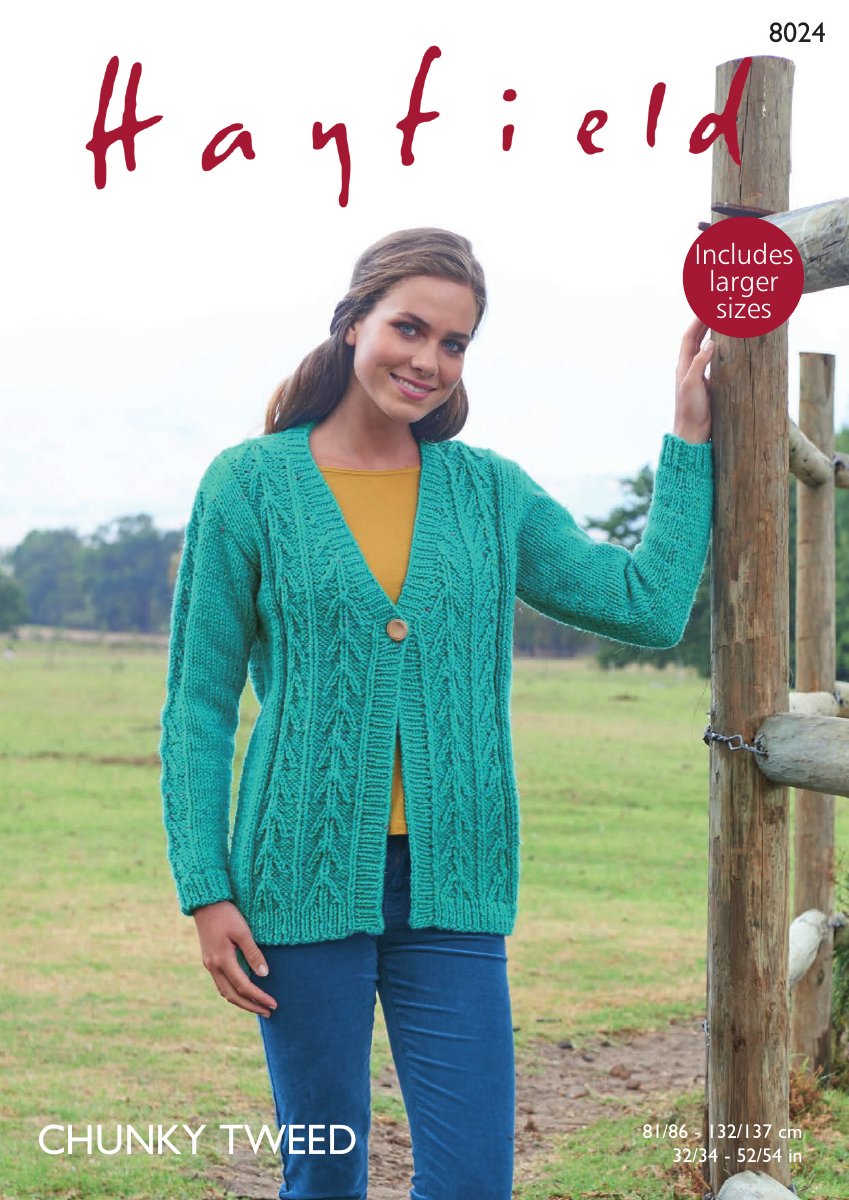 Hayfield 8024 V Neck Cardigan in Chunky Tweed pattern cover