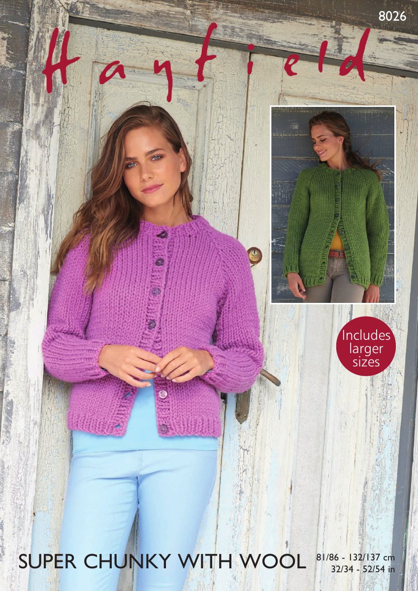 Hayfield 8026 Woman's Cardigan in Super Chunky with Wool pattern cover