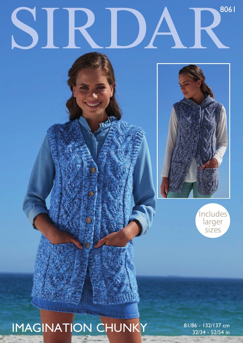 Sirdar 8061 V Neck & Hooded Waistcoats in Imagination Chunky pattern cover