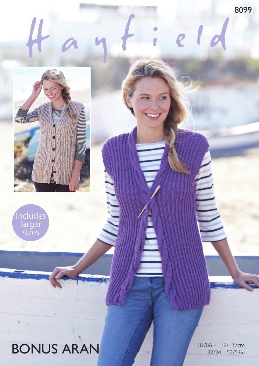 Hayfield 8099 Woman's Waistcoats in Bonus with Wool Aran pattern cover