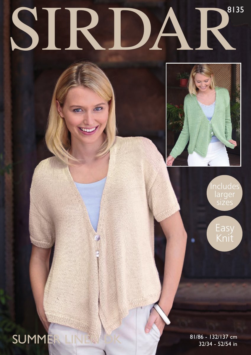 Sirdar 8135 Cardigan with Draped Fronts in Summer Linen pattern cover