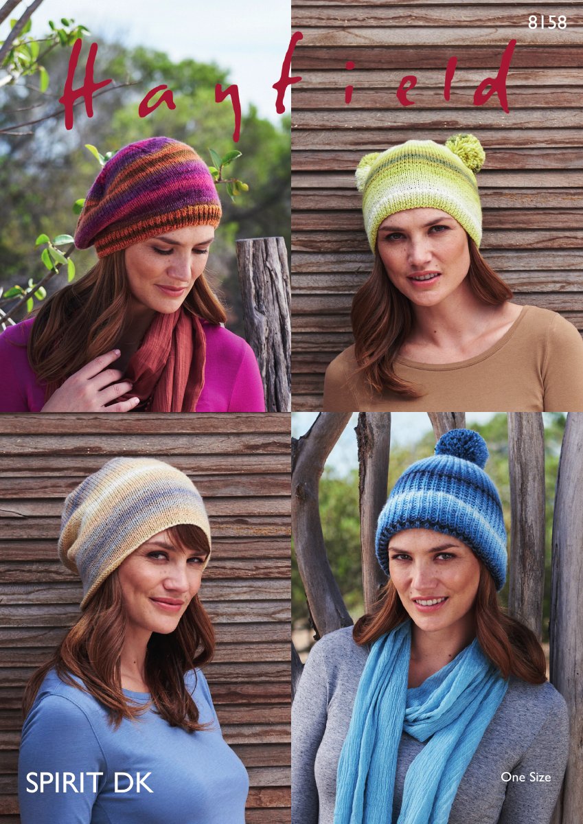 Hayfield 8158 Hats in Spirit DK pattern cover