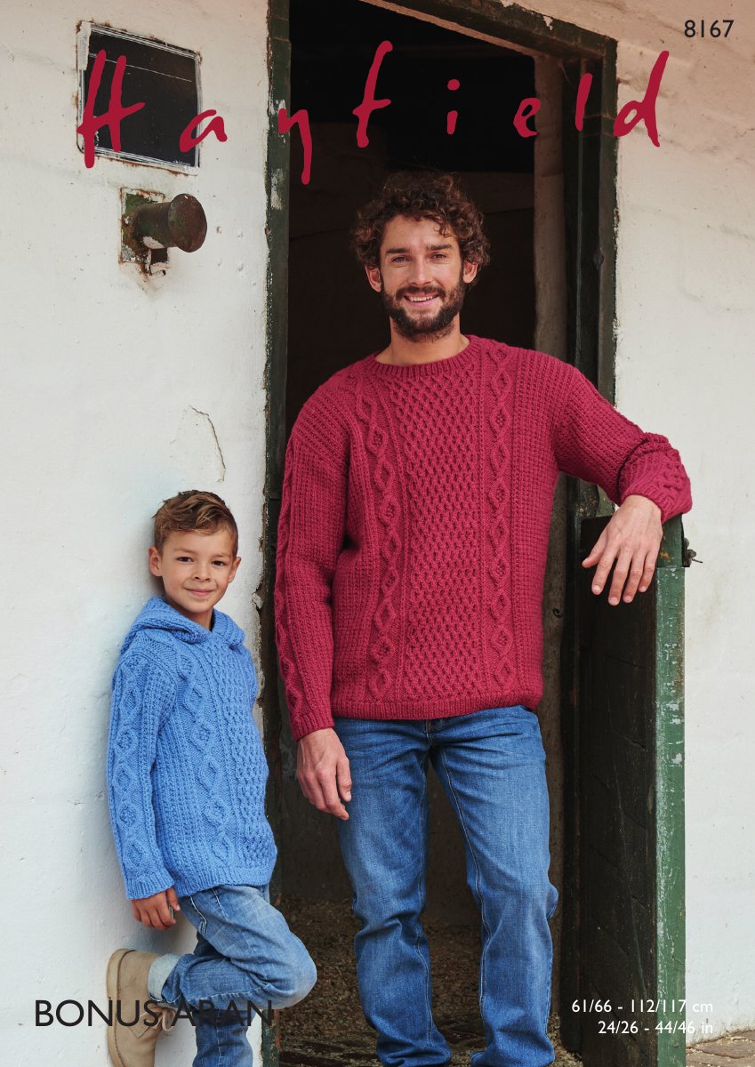 Hayfield 8167 Sweaters in Bonus with Wool Aran pattern cover