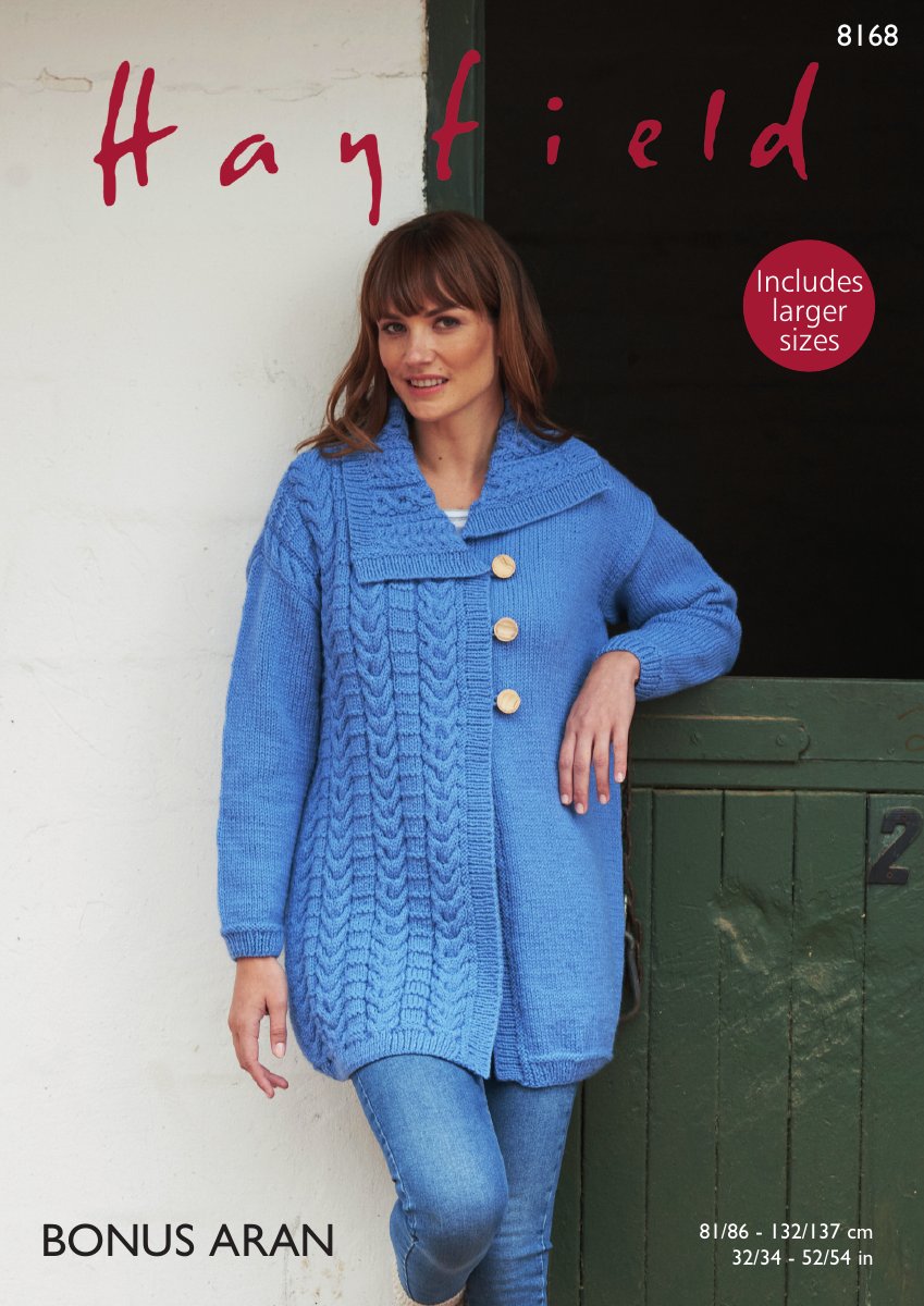 Hayfield 8168 Coat in Bonus with Wool Aran pattern cover