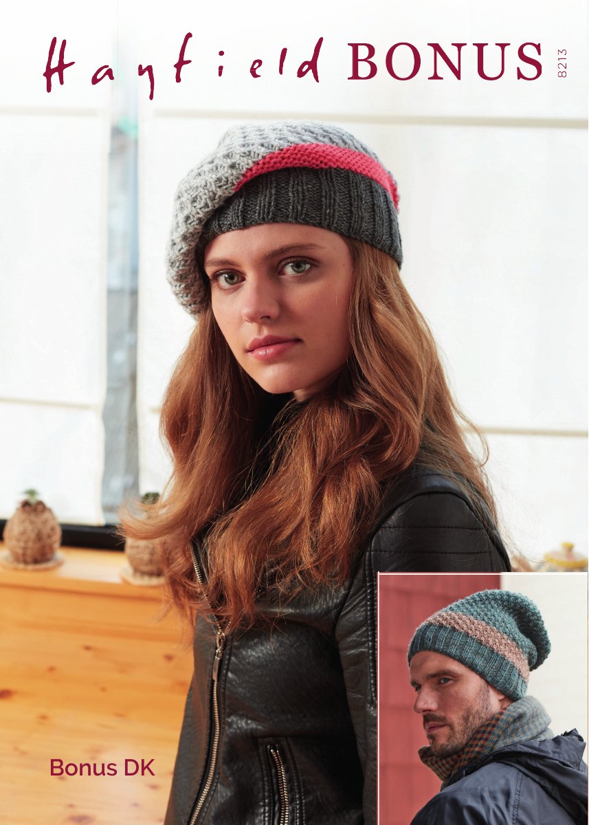 Hayfield 8213 Hats in Bonus DK pattern cover