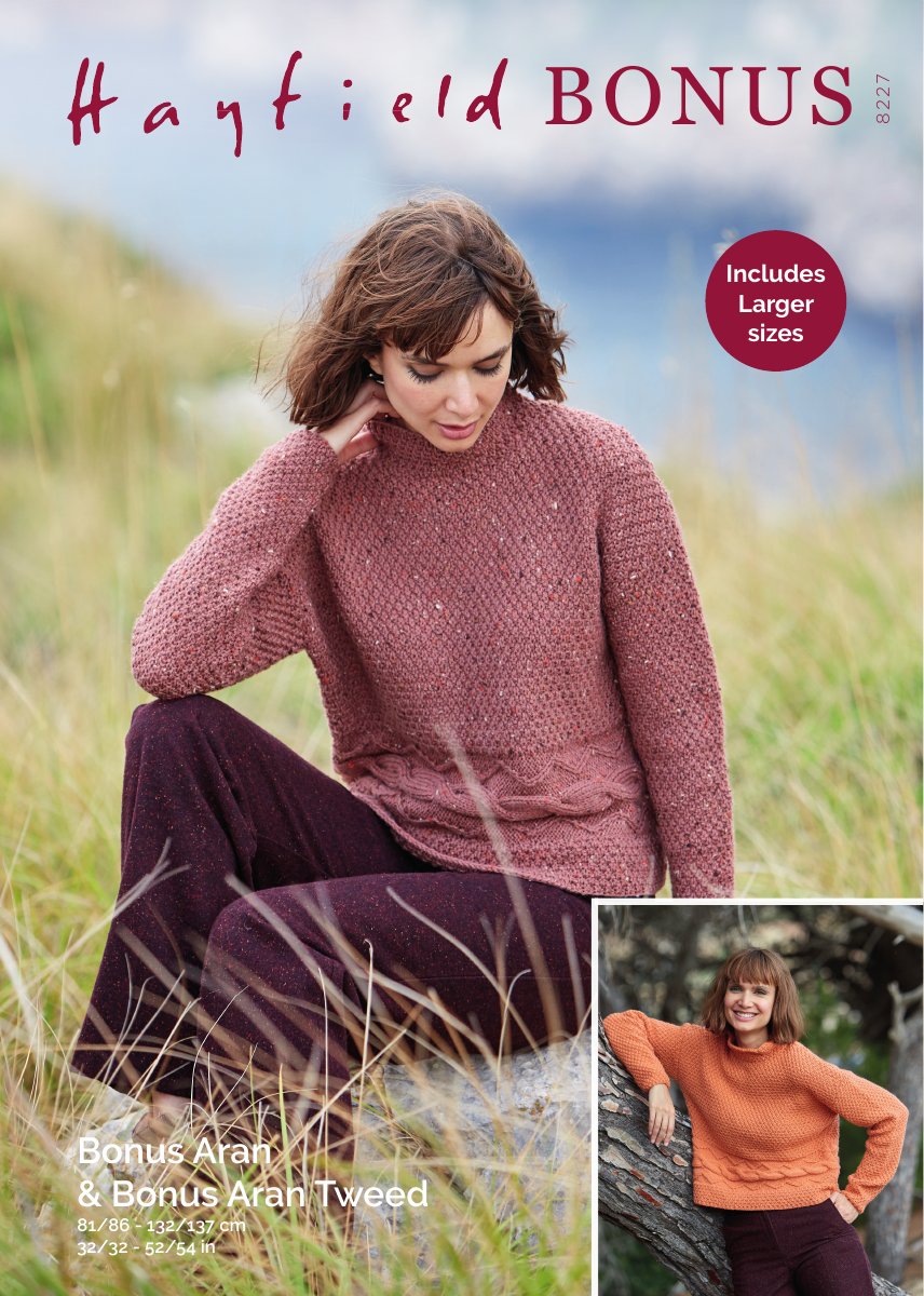 Hayfield 8227 Sweater in Bonus Aran Tweed pattern cover