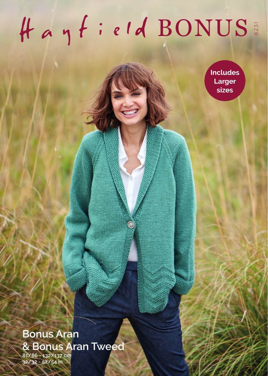 Hayfield 8231 Jacket in Bonus Aran Tweed pattern cover