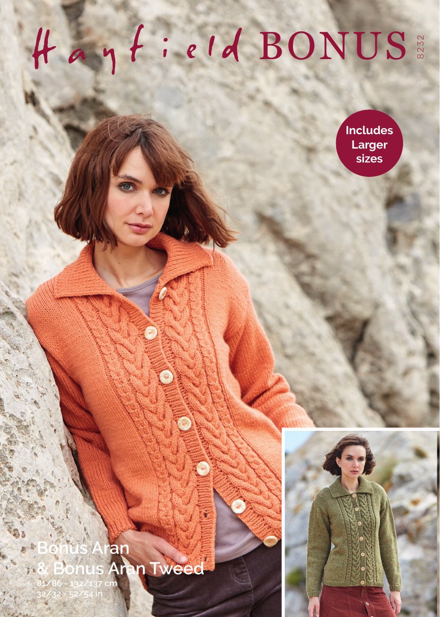 Hayfield 8232 Cardigan in Bonus Aran Tweed pattern cover