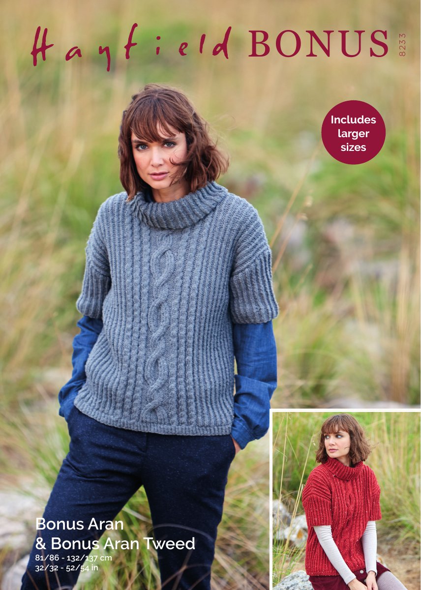 Hayfield 8233 Sweater in Bonus Aran Tweed pattern cover