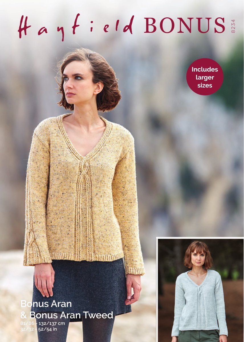Hayfield 8234 Sweater in Bonus Aran Tweed pattern cover