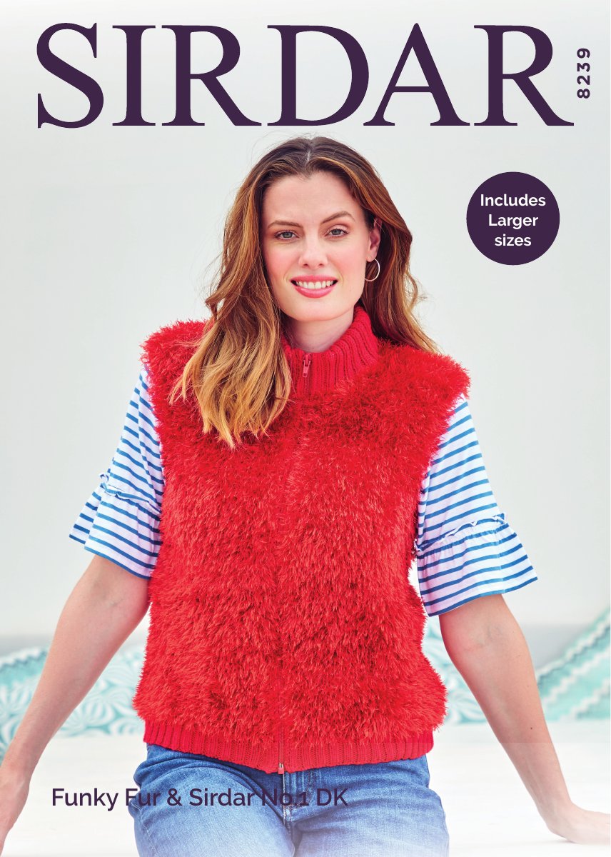 Sirdar 8239 Woman's Zipped Gilet in Funky Fur pattern cover
