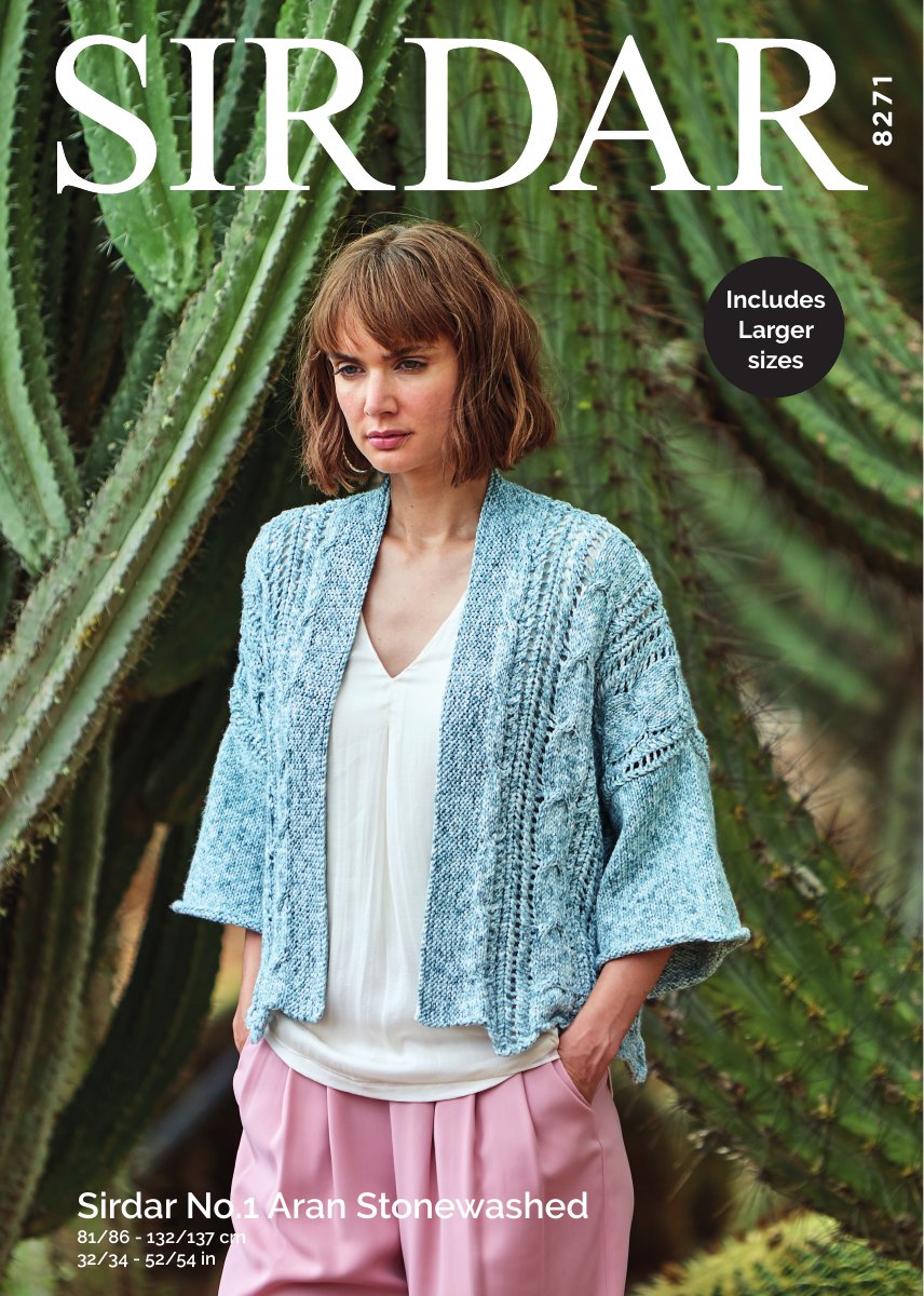 Sirdar 8271 Kimono in No.1 Stonewashed Aran pattern cover
