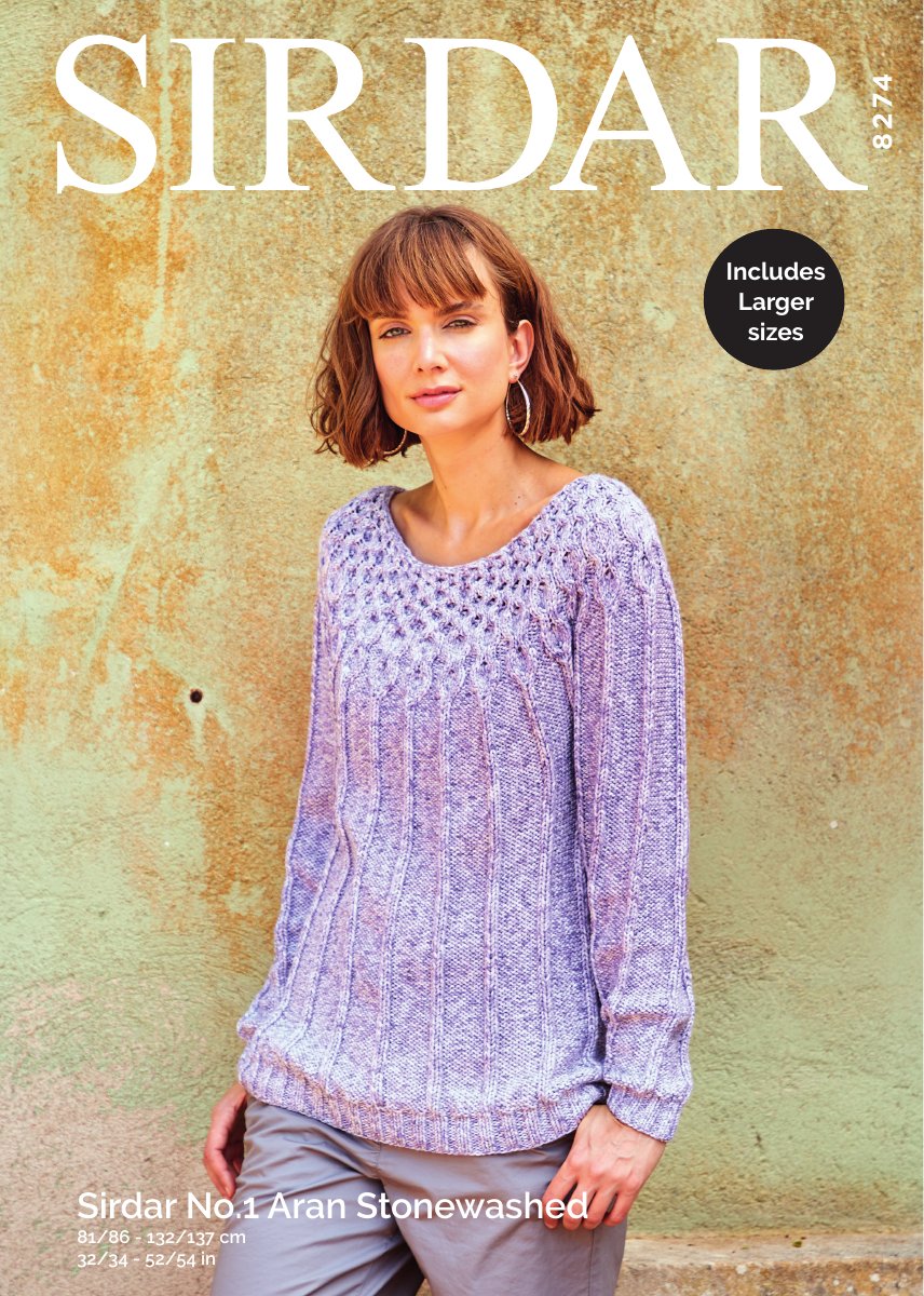 Sirdar 8274 Women's Sweater in No.1 Stonewashed Aran pattern cover