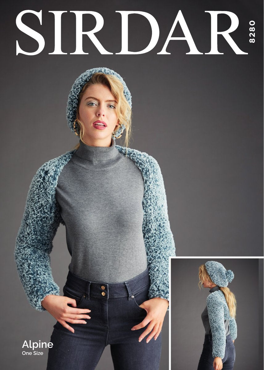 Sirdar 8280 Sleeve Shrug and Pull-on Hat in Alpine pattern cover