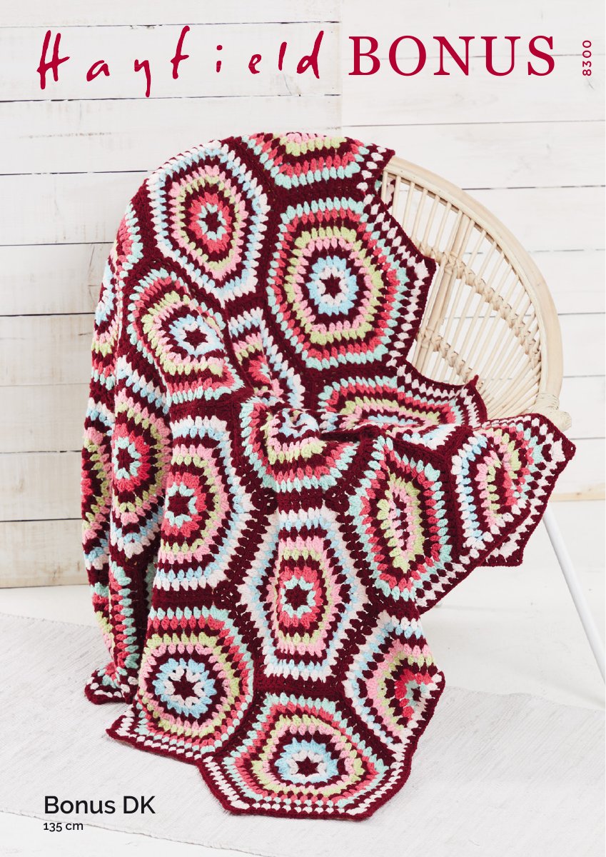 Hayfield 8300 Hexie Blanket in Bonus DK pattern cover