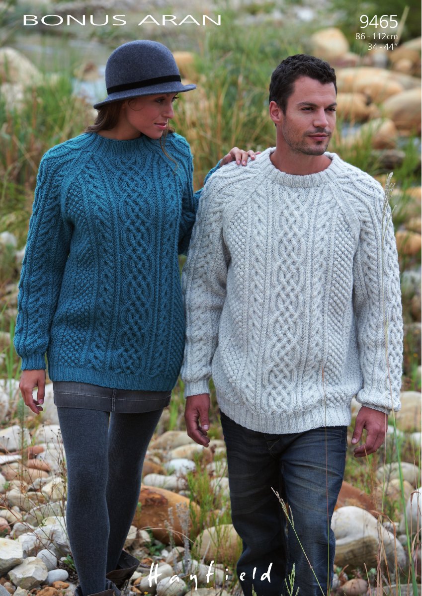 Hayfield 9465 Sweaters in Bonus with Wool Aran pattern cover