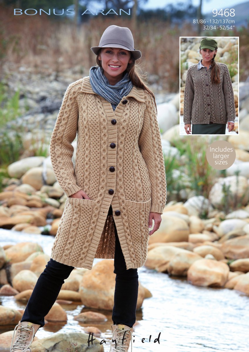Hayfield 9468 Cardigan and Jacket in Bonus with Wool Aran pattern cover