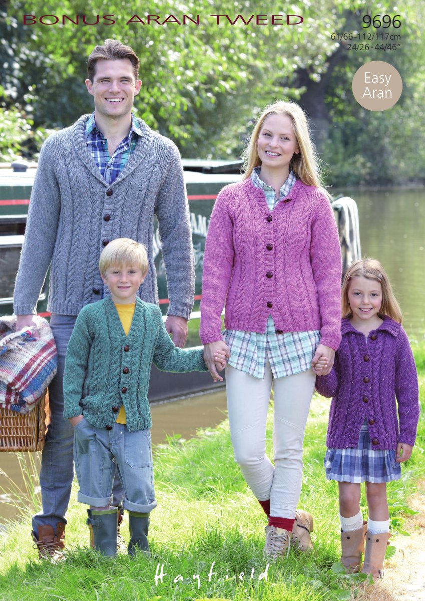 Hayfield 9696 Cardigans in Bonus Aran Tweed pattern cover
