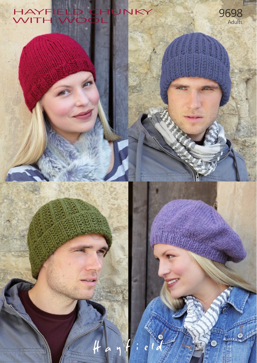 Hayfield 9698 Hats in Chunky with Wool pattern cover