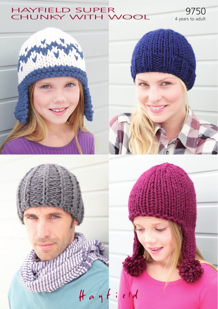 Hayfield 9750 Hats in Super Chunky with Wool pattern cover