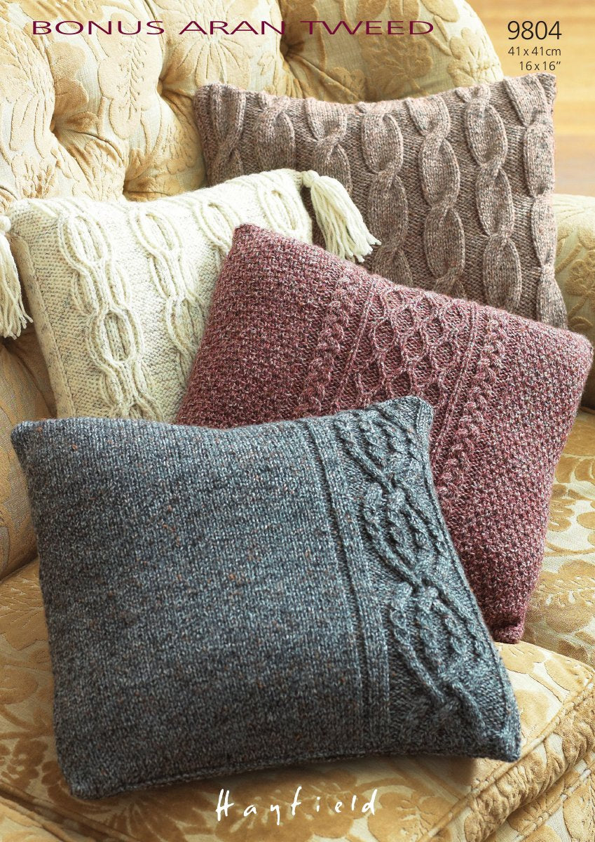 Hayfield 9804 Cushion Covers in Bonus Aran Tweed pattern cover