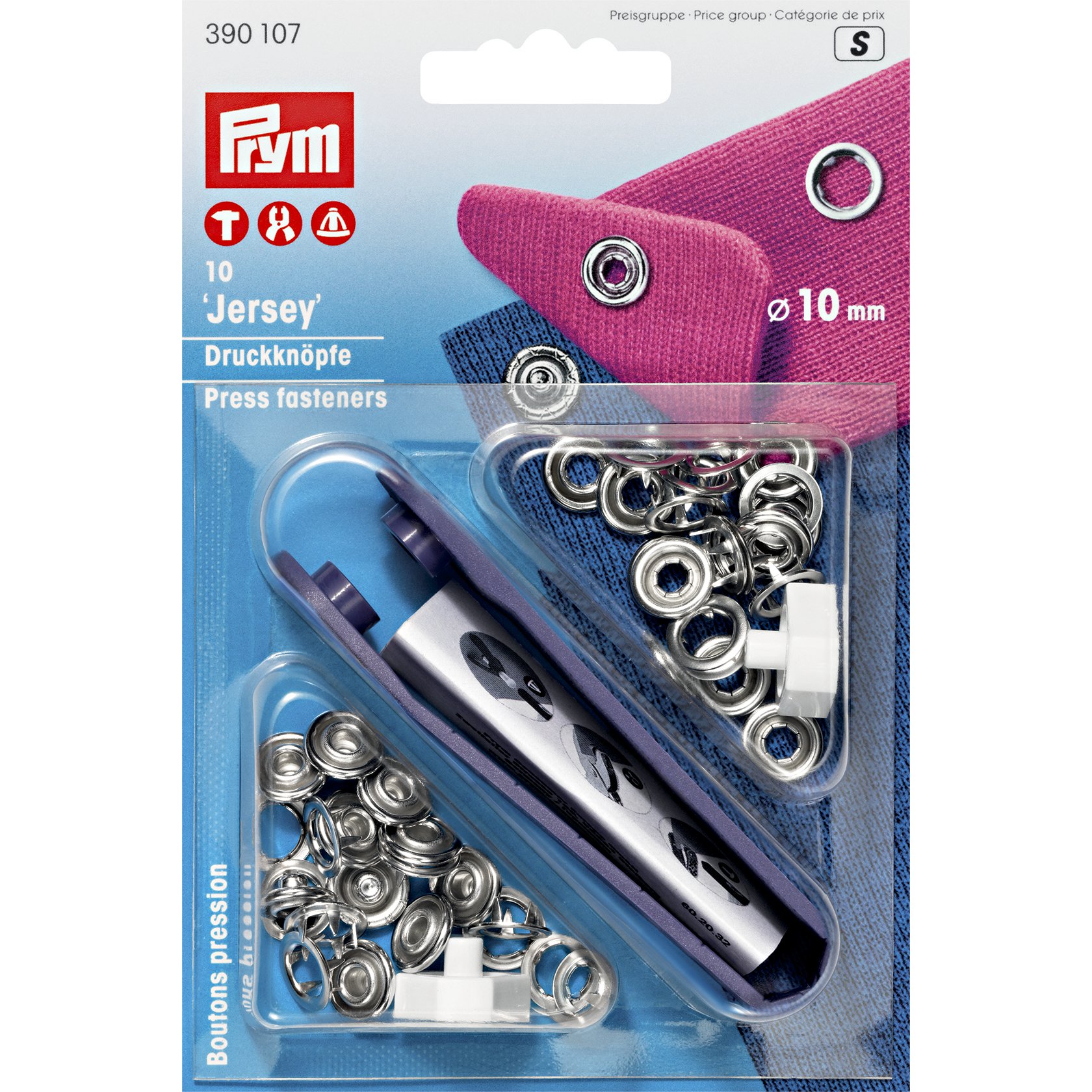 Prym Non-sew press fasteners JERSEY brass pronged ring 10mm - 2 colour options