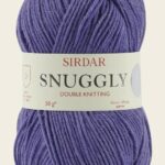 Ball of Sirdar Snuggly DK yarn in blueberry color