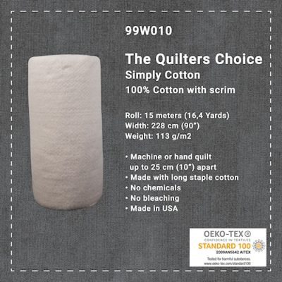 Quilters Choice - Simple Cotton Wadding 100% Cotton